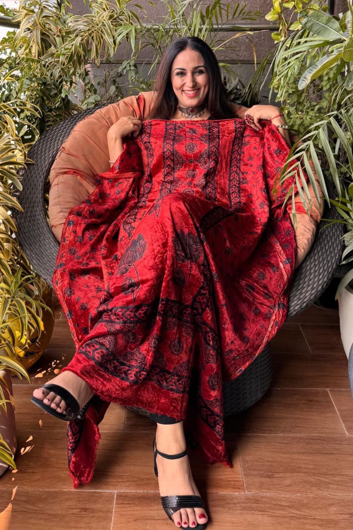 Ajrakh art on velvet (kurta only)